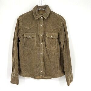 We The Free Hideaway Cord Shirt Womens L Western Boho Bermuda Snap Button‎